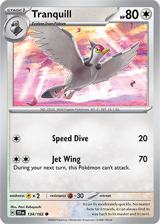 Karta Pokemon 134 162 Tranquill [Temporal Forces].JPG