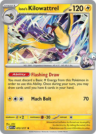 Karta Pokemon 072 217  Iono's Kilowattrel [Ascended Heroes].JPG