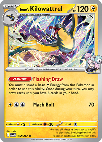 Karta Pokemon 072 217  Iono's Kilowattrel [Ascended Heroes].JPG