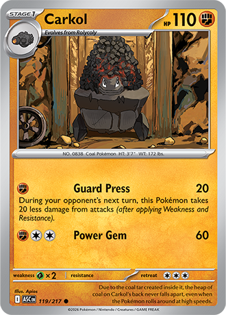 Karta Pokemon 119 217  Carkoal [Ascended Heroes].JPG