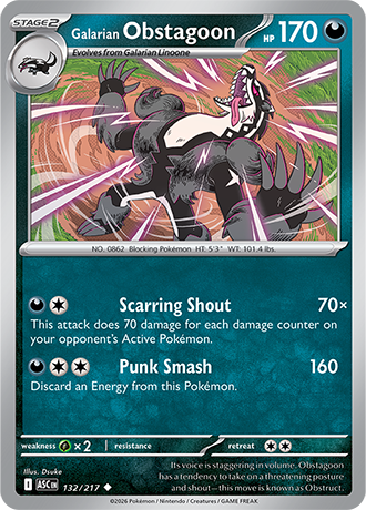 Karta Pokemon 132 217  Galarian Obstagoon [Ascended Heroes].JPG