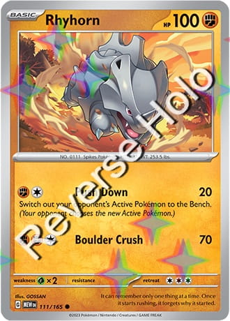 Karta Pokemon 111 165 Rhyhorn [151] [Reverse Holo] .JPG