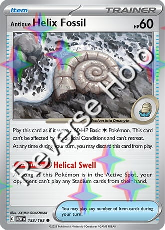 Karta Pokemon 153 165 Antique Helix Fossil [151] [Reverse Holo] .JPG