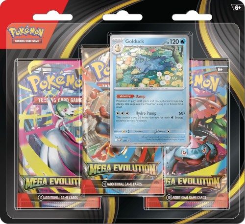Mega Evolution 3-pack Blister Golduck (karty Pokemon TCG) przód.jpg