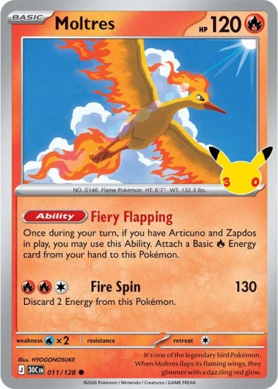 Karta Pokemon 011-128 Moltres [30th Celebration].JPG