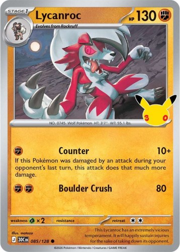 Karta Pokemon 085-128 Lycanroc [30th Celebration].JPG