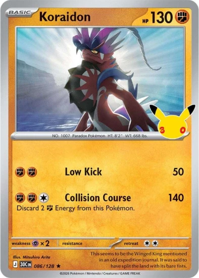 Karta Pokemon 086-128 Koraidon [30th Celebration].JPG