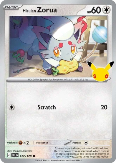 Karta Pokemon 122-128 Hisuian Zorua [30th Celebration].JPG
