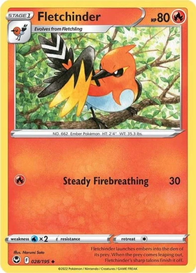 Karta Pokemon 028-236  Fletchinder [Silver Tempest].JPG